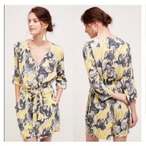 Anthropologie Elevenses Yellow Floral Somerset Romper Size Large